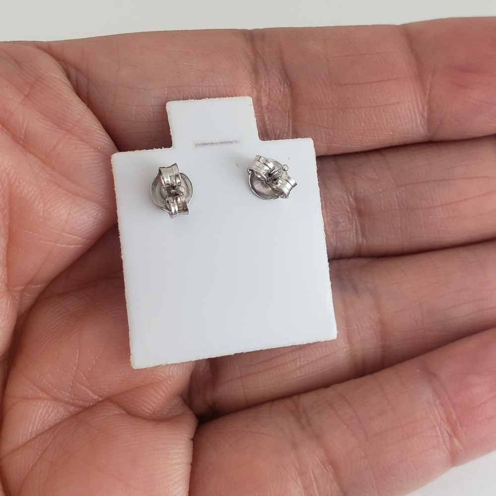 925 Sterling Silver Round Blue Opal Stud Earrings - Picture 2 of 2
